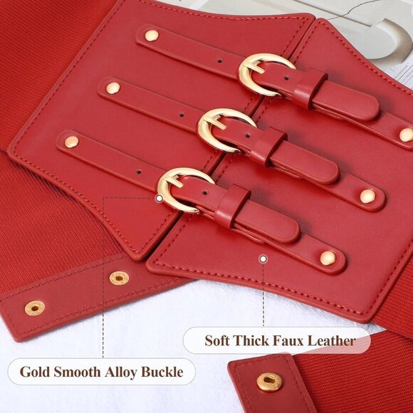 Women Wide Elastic Corset Belt with Gold Buckle for Casual Cosplay Dress